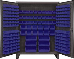 Durham - 198 Bin Storage Cabinet - Steel, 60" Wide x 24" Deep x 78" High, Blue - Industrial Tool & Supply