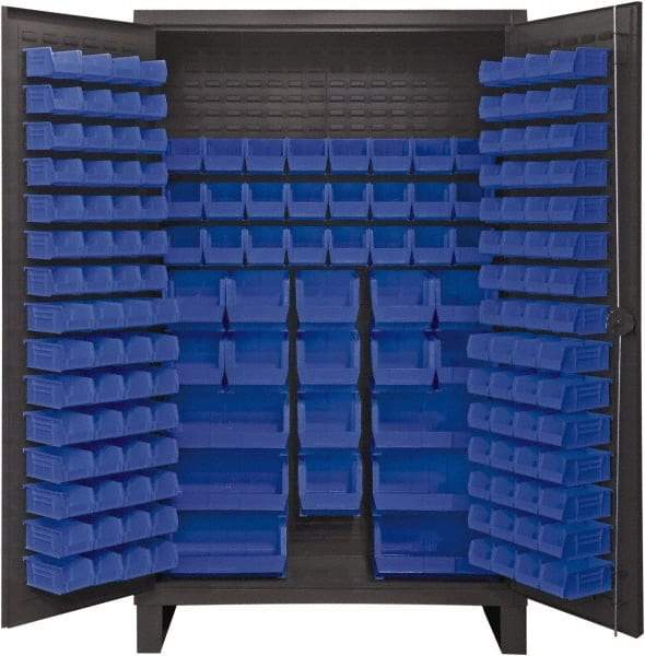 Durham - 162 Bin Storage Cabinet - Steel, 48" Wide x 24" Deep x 78" High, Blue - Industrial Tool & Supply