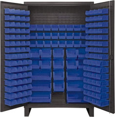Durham - 162 Bin Storage Cabinet - Steel, 48" Wide x 24" Deep x 78" High, Blue - Industrial Tool & Supply