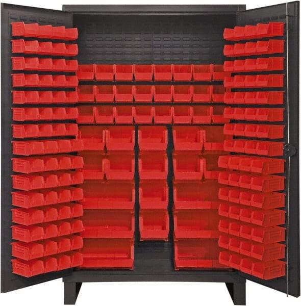 Durham - 162 Bin Storage Cabinet - Steel, 48" Wide x 24" Deep x 78" High, Red - Industrial Tool & Supply