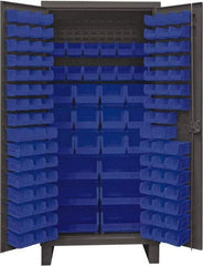 Durham - 126 Bin Storage Cabinet - Steel, 36" Wide x 24" Deep x 78" High, Blue - Industrial Tool & Supply