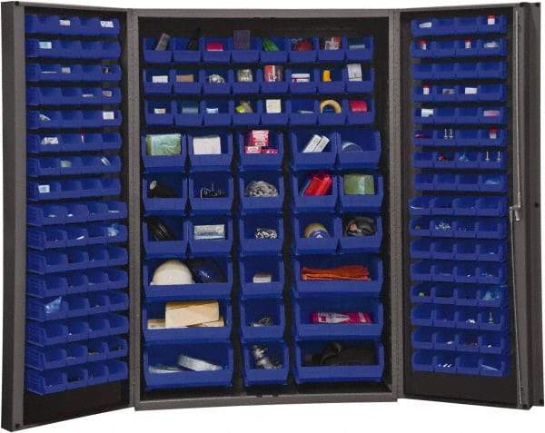 Durham - 176 Bin Storage Cabinet - Steel, 48" Wide x 24" Deep x 72" High, Blue - Industrial Tool & Supply