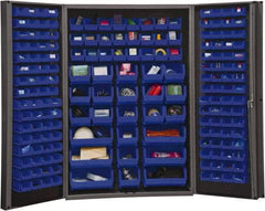 Durham - 176 Bin Storage Cabinet - Steel, 48" Wide x 24" Deep x 72" High, Blue - Industrial Tool & Supply