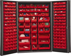 Durham - 176 Bin Storage Cabinet - Steel, 48" Wide x 24" Deep x 72" High, Red - Industrial Tool & Supply