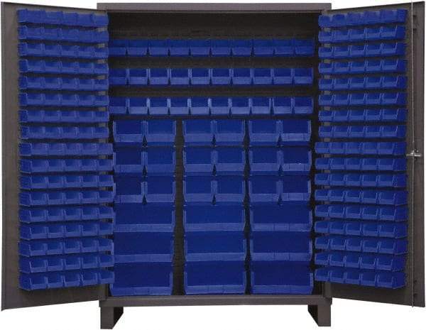Durham - 227 Bin Storage Cabinet - Steel, 60" Wide x 24" Deep x 84" High, Blue - Industrial Tool & Supply