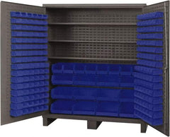 Durham - 3 Shelf 212 Bin Storage Cabinet - Steel, 72" Wide x 24" Deep x 84" High, Blue - Industrial Tool & Supply