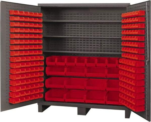 Durham - 3 Shelf 212 Bin Storage Cabinet - Steel, 72" Wide x 24" Deep x 84" High, Red - Industrial Tool & Supply