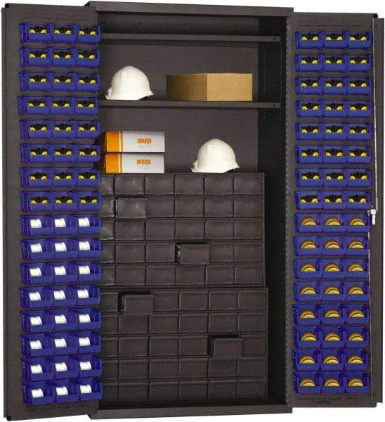 Durham - 2 Shelf 96 Bin Storage Cabinet - Steel, 36" Wide x 24" Deep x 72" High, Blue - Industrial Tool & Supply