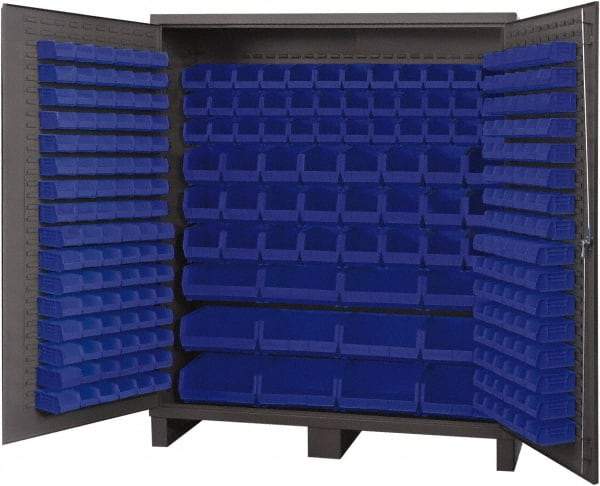 Durham - 264 Bin Storage Cabinet - Steel, 72" Wide x 24" Deep x 84" High, Blue - Industrial Tool & Supply