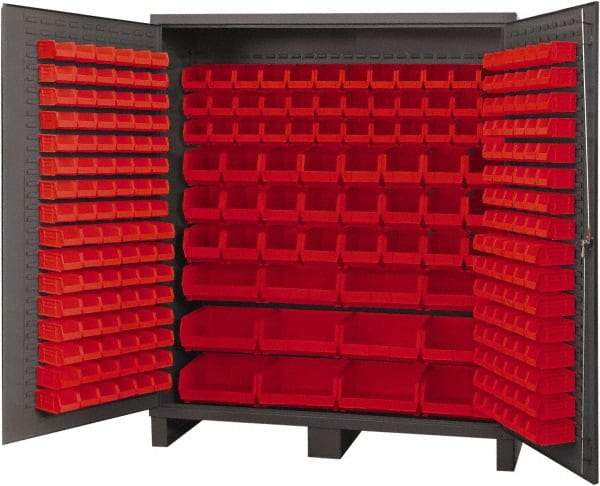 Durham - 264 Bin Storage Cabinet - Steel, 72" Wide x 24" Deep x 84" High, Red - Industrial Tool & Supply