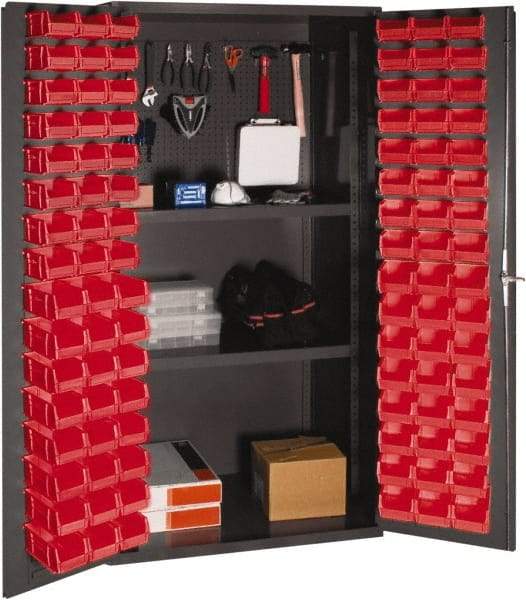 Durham - 2 Shelf 96 Bin Storage Cabinet - Steel, 36" Wide x 24" Deep x 72" High, Red - Industrial Tool & Supply