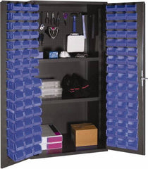 Durham - 2 Shelf 96 Bin Storage Cabinet - Steel, 36" Wide x 24" Deep x 72" High, Blue - Industrial Tool & Supply