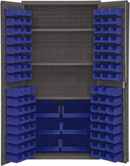 Durham - 3 Shelf 102 Bin Storage Cabinet - Steel, 36" Wide x 24" Deep x 72" High, Blue - Industrial Tool & Supply