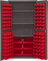 Durham - 3 Shelf 102 Bin Storage Cabinet - Steel, 36" Wide x 24" Deep x 72" High, Red - Industrial Tool & Supply