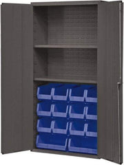 Durham - 2 Shelf 14 Bin Storage Cabinet - Steel, 36" Wide x 18" Deep x 72" High, Blue - Industrial Tool & Supply