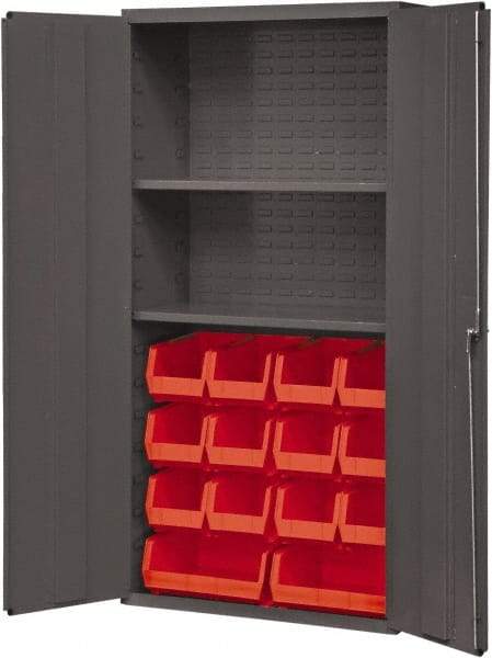 Durham - 2 Shelf 14 Bin Storage Cabinet - Steel, 36" Wide x 18" Deep x 72" High, Red - Industrial Tool & Supply
