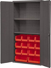 Durham - 2 Shelf 14 Bin Storage Cabinet - Steel, 36" Wide x 18" Deep x 72" High, Red - Industrial Tool & Supply