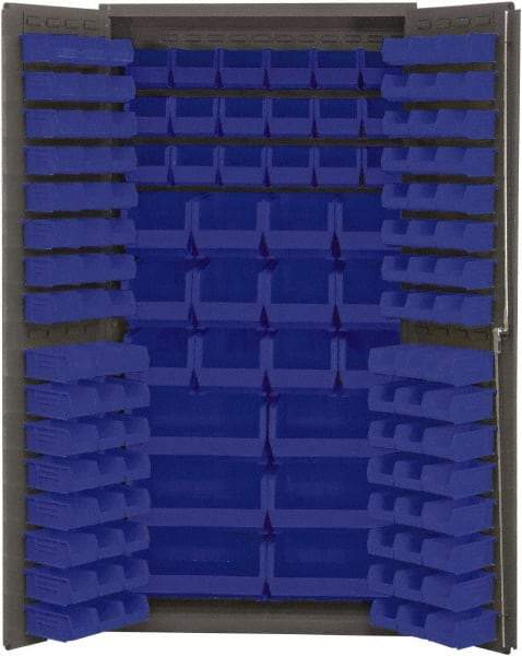 Durham - 132 Bin Storage Cabinet - Steel, 36" Wide x 24" Deep x 72" High, Blue - Industrial Tool & Supply