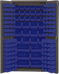 Durham - 132 Bin Storage Cabinet - Steel, 36" Wide x 24" Deep x 72" High, Blue - Industrial Tool & Supply