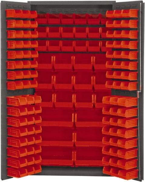 Durham - 132 Bin Storage Cabinet - Steel, 36" Wide x 24" Deep x 72" High, Red - Industrial Tool & Supply