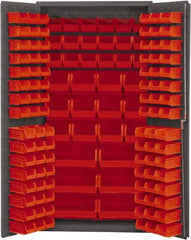 Durham - 132 Bin Storage Cabinet - Steel, 36" Wide x 24" Deep x 72" High, Red - Industrial Tool & Supply
