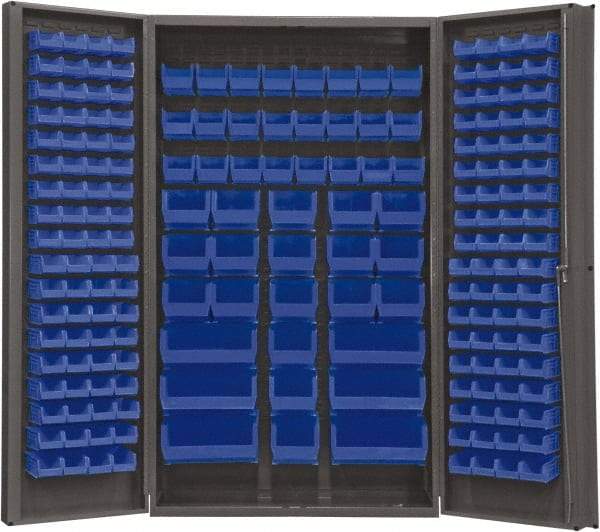 Durham - 192 Bin Storage Cabinet - Steel, 48" Wide x 24" Deep x 84" High, Blue - Industrial Tool & Supply