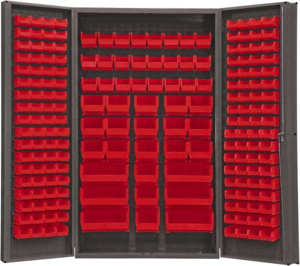 Durham - 192 Bin Storage Cabinet - Steel, 48" Wide x 24" Deep x 84" High, Red - Industrial Tool & Supply