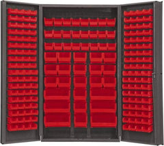 Durham - 192 Bin Storage Cabinet - Steel, 48" Wide x 24" Deep x 84" High, Red - Industrial Tool & Supply