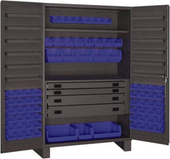 Durham - 2 Shelf 72 Bin Storage Cabinet - Steel, 48" Wide x 24" Deep x 78" High, Blue - Industrial Tool & Supply