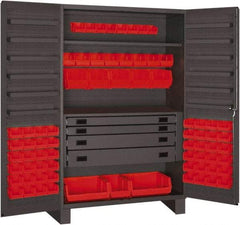 Durham - 2 Shelf 72 Bin Storage Cabinet - Steel, 48" Wide x 24" Deep x 78" High, Red - Industrial Tool & Supply