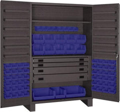 Durham - 2 Shelf 69 Bin Storage Cabinet - Steel, 48" Wide x 24" Deep x 78" High, Blue - Industrial Tool & Supply