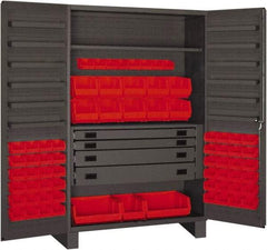 Durham - 2 Shelf 69 Bin Storage Cabinet - Steel, 48" Wide x 24" Deep x 78" High, Red - Industrial Tool & Supply