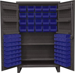 Durham - 2 Shelf 84 Bin Storage Cabinet - Steel, 48" Wide x 24" Deep x 78" High, Blue - Industrial Tool & Supply
