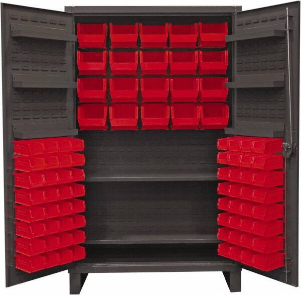 Durham - 2 Shelf 84 Bin Storage Cabinet - Steel, 48" Wide x 24" Deep x 78" High, Red - Industrial Tool & Supply