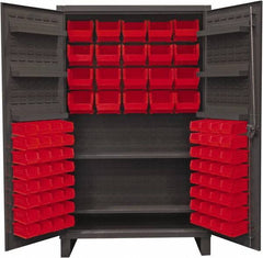 Durham - 2 Shelf 84 Bin Storage Cabinet - Steel, 48" Wide x 24" Deep x 78" High, Red - Industrial Tool & Supply