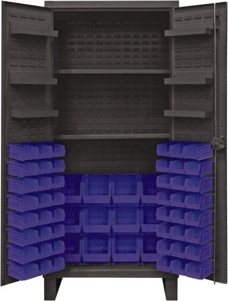 Durham - 2 Shelf 60 Bin Storage Cabinet - Steel, 36" Wide x 24" Deep x 78" High, Blue - Industrial Tool & Supply