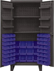 Durham - 2 Shelf 60 Bin Storage Cabinet - Steel, 36" Wide x 24" Deep x 78" High, Blue - Industrial Tool & Supply