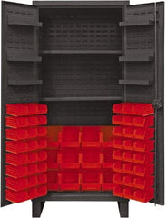 Durham - 2 Shelf 60 Bin Storage Cabinet - Steel, 36" Wide x 24" Deep x 78" High, Red - Industrial Tool & Supply