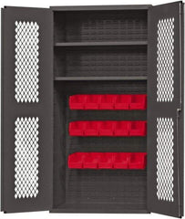 Durham - 2 Shelf 15 Bin Storage Cabinet - Steel, 36" Wide x 24" Deep x 72" High, Red - Industrial Tool & Supply
