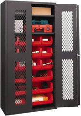 Durham - 2 Shelf 15 Bin Storage Cabinet - Steel, 36" Wide x 18" Deep x 72" High, Red - Industrial Tool & Supply