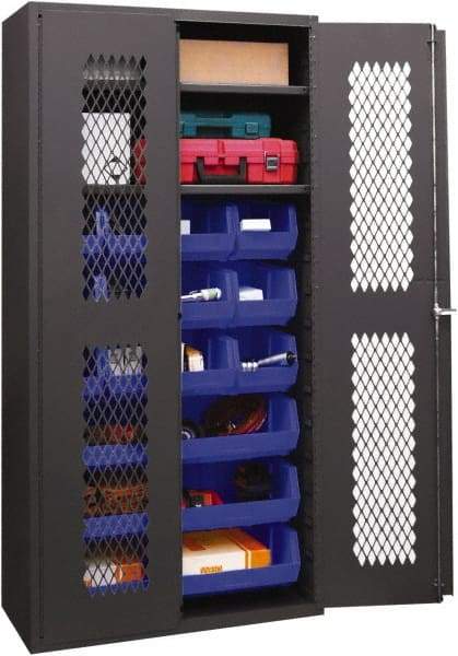 Durham - 2 Shelf 15 Bin Storage Cabinet - Steel, 36" Wide x 18" Deep x 72" High, Blue - Industrial Tool & Supply