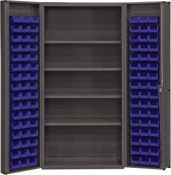 Durham - 4 Shelf 96 Bin Storage Cabinet - Steel, 36" Wide x 24" Deep x 72" High, Blue - Industrial Tool & Supply