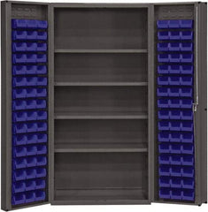 Durham - 4 Shelf 96 Bin Storage Cabinet - Steel, 36" Wide x 24" Deep x 72" High, Blue - Industrial Tool & Supply