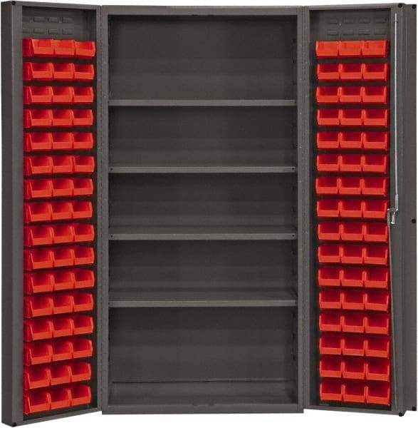 Durham - 4 Shelf 96 Bin Storage Cabinet - Steel, 36" Wide x 24" Deep x 72" High, Red - Industrial Tool & Supply