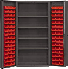 Durham - 4 Shelf 96 Bin Storage Cabinet - Steel, 36" Wide x 24" Deep x 72" High, Red - Industrial Tool & Supply