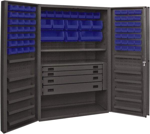 Durham - 2 Shelf 72 Bin Storage Cabinet - Steel, 48" Wide x 24" Deep x 72" High, Blue - Industrial Tool & Supply