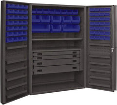 Durham - 2 Shelf 72 Bin Storage Cabinet - Steel, 48" Wide x 24" Deep x 72" High, Blue - Industrial Tool & Supply