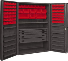 Durham - 2 Shelf 72 Bin Storage Cabinet - Steel, 48" Wide x 24" Deep x 72" High, Red - Industrial Tool & Supply
