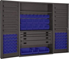 Durham - 2 Shelf 69 Bin Storage Cabinet - Steel, 48" Wide x 24" Deep x 72" High, Blue - Industrial Tool & Supply