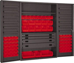 Durham - 2 Shelf 69 Bin Storage Cabinet - Steel, 48" Wide x 24" Deep x 72" High, Red - Industrial Tool & Supply